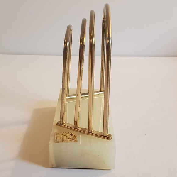 Vintage Gold Brass Onyx Napkin Holder Letter Desk Decor Marble Base Organizer - Picture 4 of 6